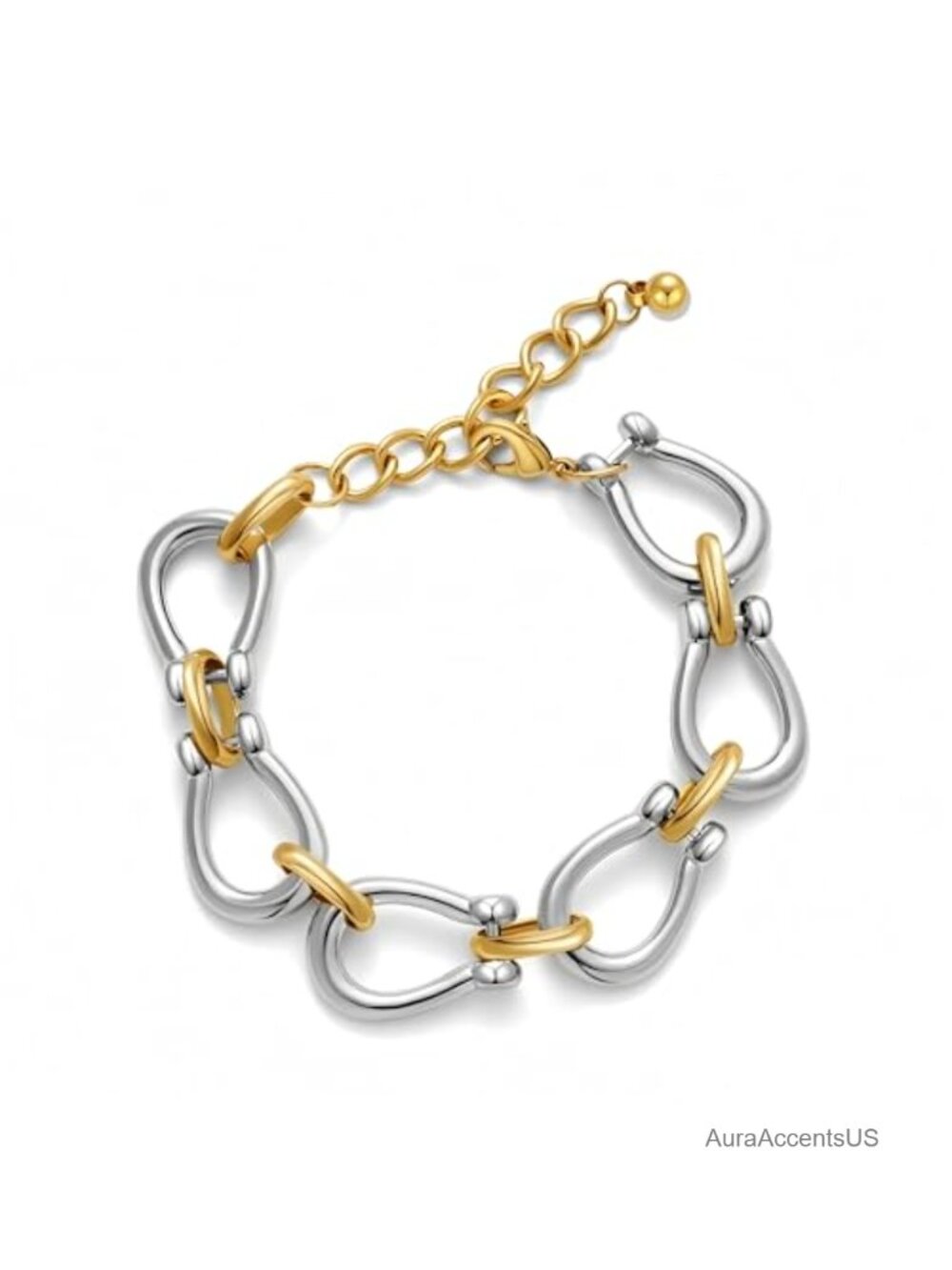 Adjustable Mixed Metal Two Tone Link Bracelet Stack Boho Women's Jewelry